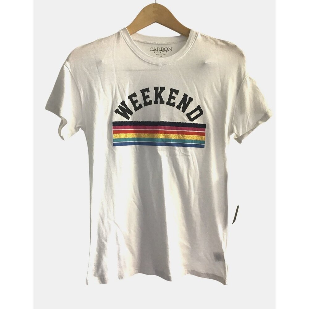 CARBON COPY- WOMENS GRAPHIC RAINBOW SHORT SLEEVE T-SHIRT SIZE X-SMALL